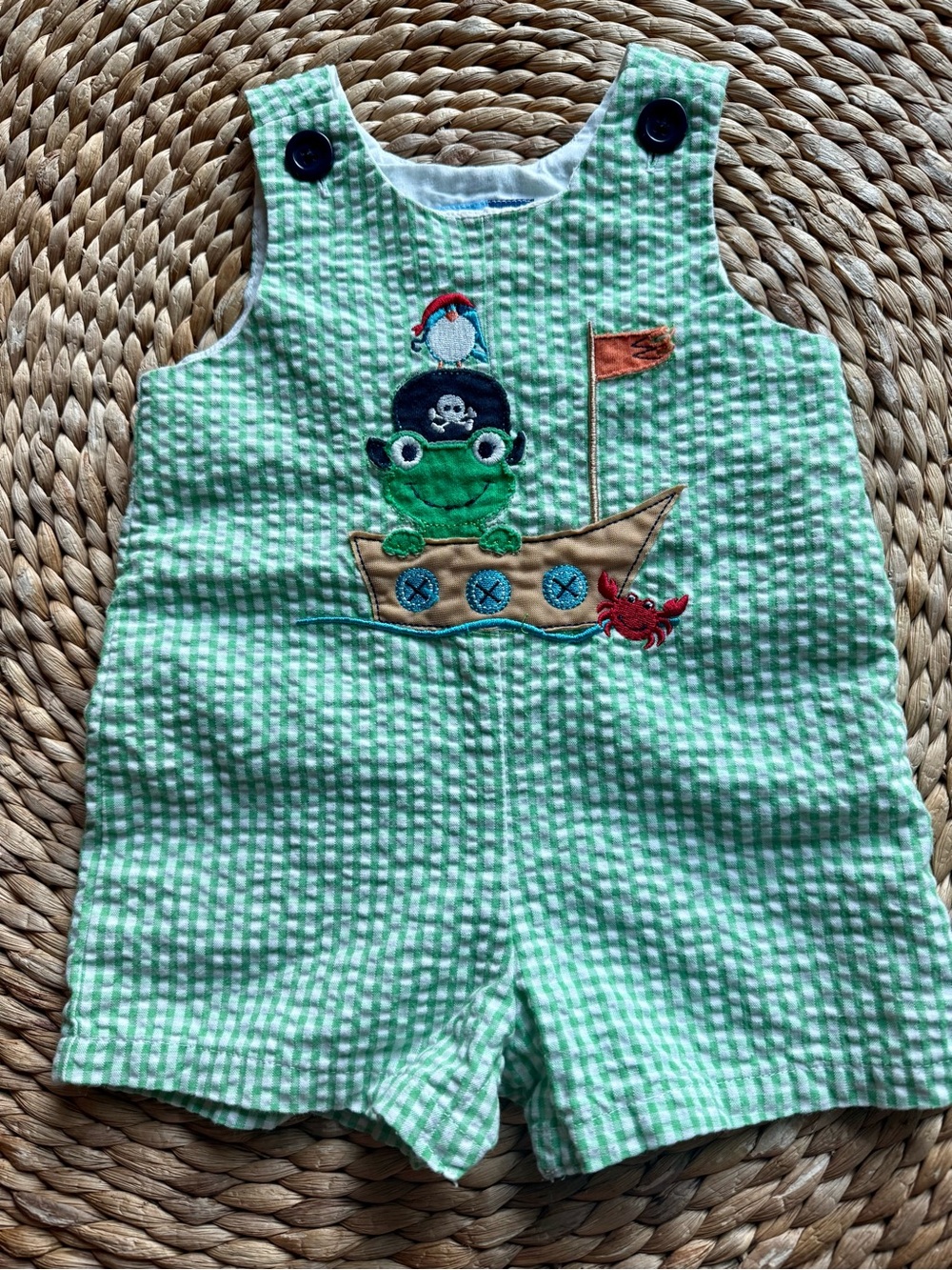 Goodlad Boys Green Gingham Romper Sz 9 Months
